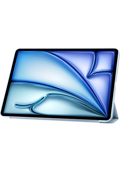 iPad Air 13 (2024) Deri Iç Silikon Üç Katlı Stand Tablet Kılıfı (Yurt Dışından)
