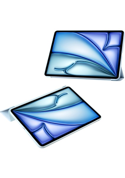 iPad Air 13 (2024) Deri Iç Silikon Üç Katlı Stand Tablet Kılıfı (Yurt Dışından)