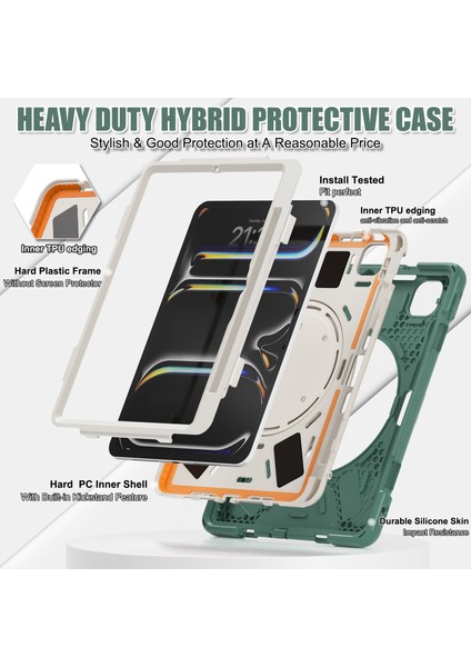 iPad Pro 11 (2024) Döner Standı Tpu Pc Silikon Zümrüt i Tablet Kılıfı (Yurt Dışından)