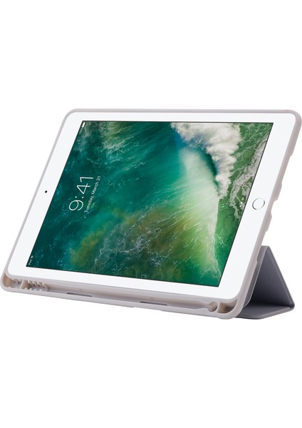 iPad 10.2 (2019 2020 2021) Pu Deri Tpu Üçe Katlanmış Stand Düşmeyi Önleyici Kalem Yuvalı Tablet Kılıfı (Yurt Dışından)