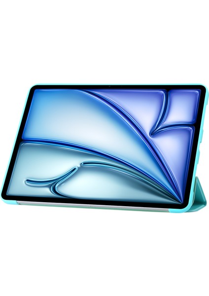 iPad Air 13 (2024) Üç Katlı Standlı Deri Iç Silikon Tablet Kılıfı (Yurt Dışından)