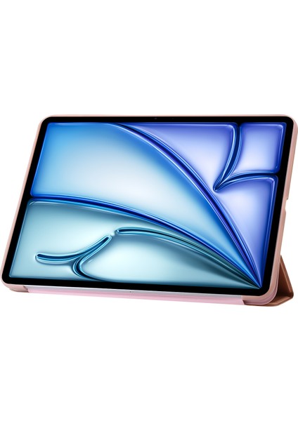 iPad Air 13 (2024) Deri Iç Silikon Üç Katlı Stand Tablet Kılıfı (Yurt Dışından)