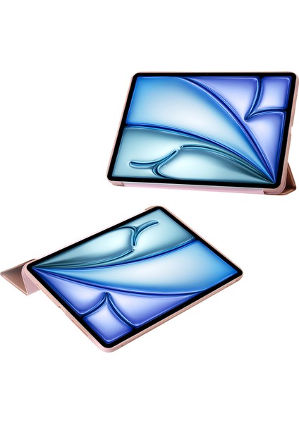 iPad Air 13 (2024) Deri Iç Silikon Üç Katlı Stand Tablet Kılıfı (Yurt Dışından)