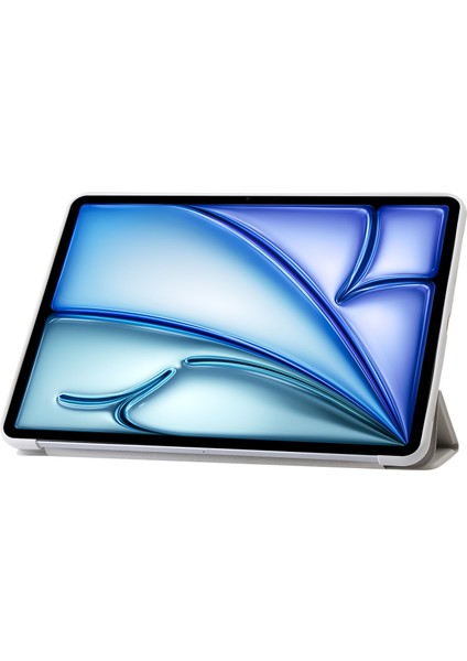iPad Air 13 (2024) Üç Katlı Standlı Deri Iç Silikon Tablet Kılıfı (Yurt Dışından)