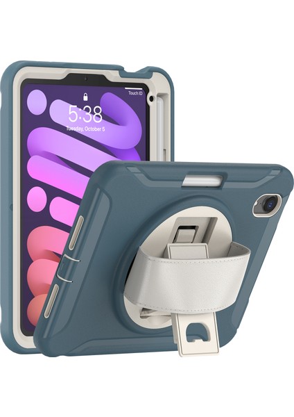 360 Derece Döner Tekme Standı Pc Tpu iPad Mini (2021) El Kayışlı Hibrit Peygamber Çiçeği Tablet Kılıfı (Yurt Dışından)