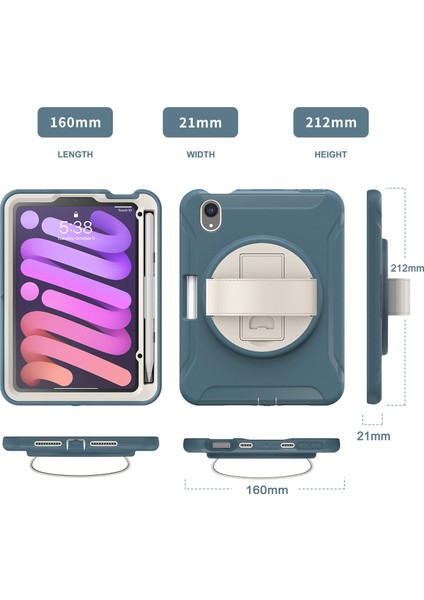 360 Derece Döner Tekme Standı Pc Tpu iPad Mini (2021) El Kayışlı Hibrit Peygamber Çiçeği Tablet Kılıfı (Yurt Dışından) modelleri