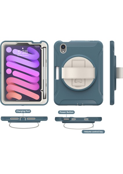 360 Derece Döner Tekme Standı Pc Tpu iPad Mini (2021) El Kayışlı Hibrit Peygamber Çiçeği Tablet Kılıfı (Yurt Dışından) fırsatları