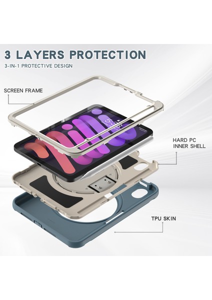 360 Derece Döner Tekme Standı Pc Tpu iPad Mini (2021) El Kayışlı Hibrit Peygamber Çiçeği Tablet Kılıfı (Yurt Dışından) indirimleri