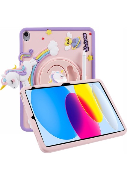 iPad 10.9 (2022) Karikatür At Tamı Standı Pc Silikon Tablet Kılıfı (Yurt Dışından)
