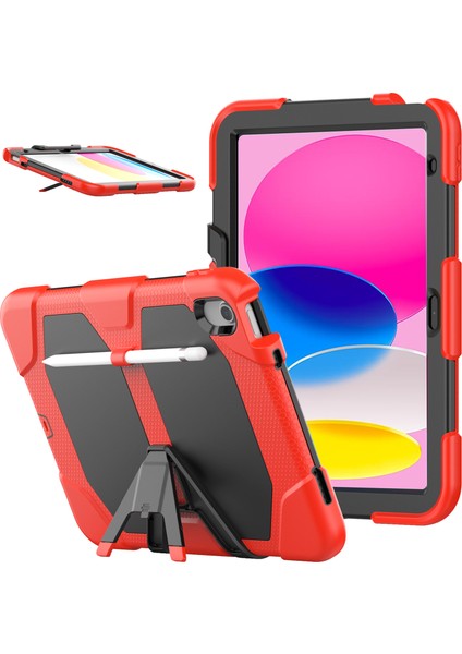 iPad 10.9 (2022) Pc Silikon Dahili Ekran Koruyucu Stand Kalem Tutuculu Taşınabilir Tablet Kılıfı (Yurt Dışından)