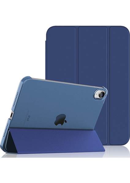 iPad 10.9 (2022) Pu Deri Mat Sert Pc Üç Katlı Stand Desteği Otomatik Uyandırma uyku Lacivert Tablet Kılıfı (Yurt Dışından)