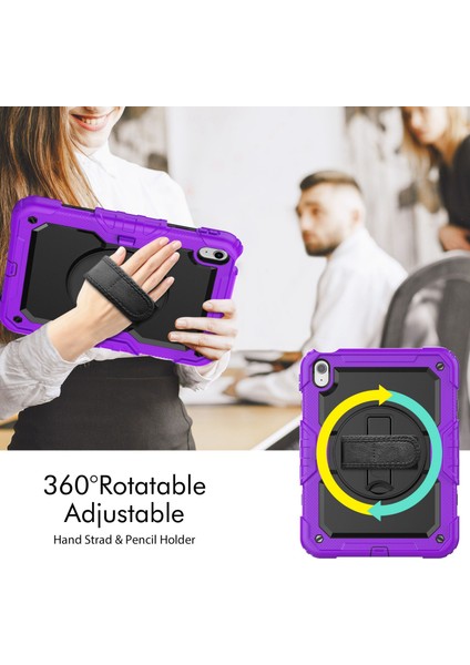 iPad 10.9 (2022) Silikon Pc El Kayışı Tekme Standı Omuz Askılı Drop Proof Tablet Kılıfı (Yurt Dışından)