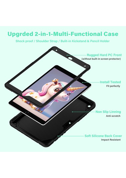 iPad 10.2 (2019 2020 2021) Silikon Pc Düşmeye Dayanıklı Unicorn stand Tablet Kılıfı (Yurt Dışından)