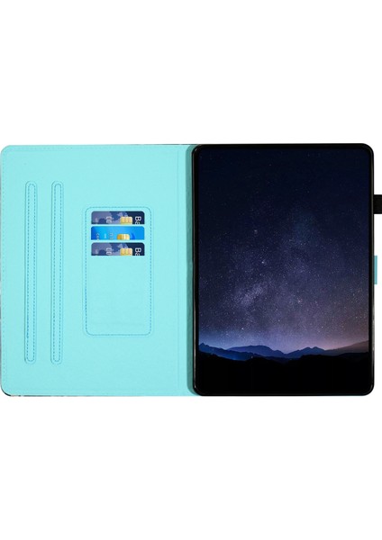 iPad Mini (2021) Kart Tutucu Desen Baskı Yatay Stand Deri Kedi Tablet Kılıfı (Yurt Dışından)
