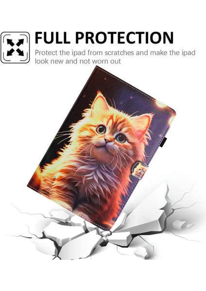 iPad Mini (2021) Kart Tutucu Desen Baskı Yatay Stand Deri Kedi Tablet Kılıfı (Yurt Dışından)