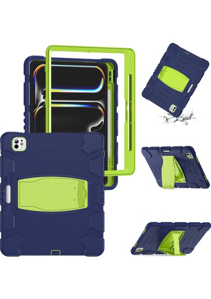 iPad Pro 13 (2024) Stand Case Pc Silikon yi Önleyici Lacivert Kireç Tablet Kılıfı (Yurt Dışından)