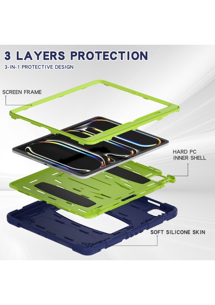 iPad Pro 13 (2024) Stand Case Pc Silikon yi Önleyici Lacivert Kireç Tablet Kılıfı (Yurt Dışından)