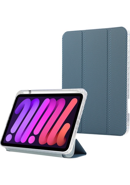 iPad Mini (2021) Karbon Fiber Doku Deri Akrilik Tpu Standı Tablet Kılıfı (Yurt Dışından)