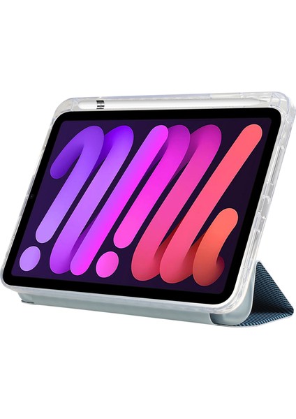 iPad Mini (2021) Karbon Fiber Doku Deri Akrilik Tpu Standı Tablet Kılıfı (Yurt Dışından)