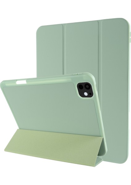 iPad Pro 13 (2024) Koruyucu Üç Katlı Stand Pu Deri Matcha Tablet Kılıfı (Yurt Dışından)