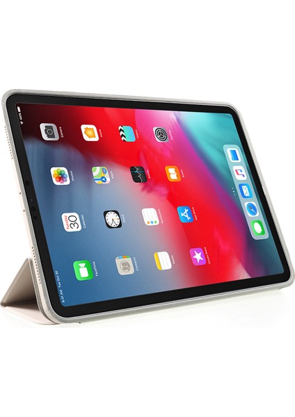 iPad Pro 11 Inç (2018) Üç Katlı Standlı Deri Flip Cep Telefonu Bej Tablet Kılıfı (Yurt Dışından)