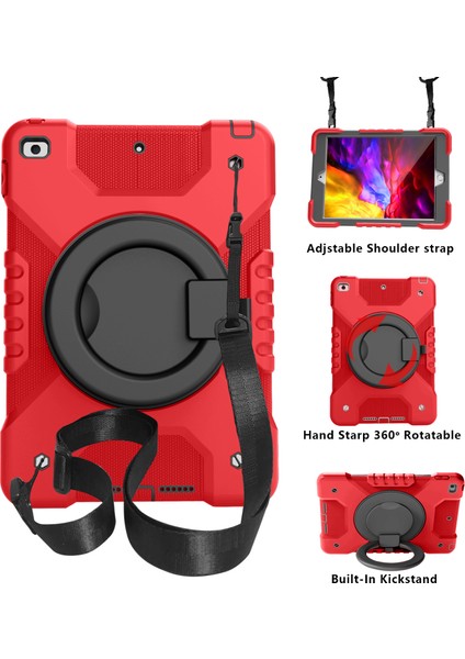 iPad 10.2 (2019 2020 2021) 360 Derece Dönebilen Stand Tamı Pc Silikon Hibrit ve Omuz Askısı (2019 2020 2021) SIYAH Tablet Kılıfı (Yurt Dışından)