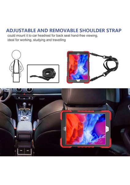 iPad 10.2 (2019 2020 2021) 360 Derece Dönebilen Stand Tamı Pc Silikon Hibrit ve Omuz Askısı (2019 2020 2021) SIYAH Tablet Kılıfı (Yurt Dışından)