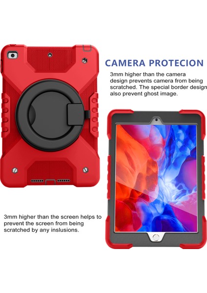 iPad 10.2 (2019 2020 2021) 360 Derece Dönebilen Stand Tamı Pc Silikon Hibrit ve Omuz Askısı (2019 2020 2021) SIYAH Tablet Kılıfı (Yurt Dışından)