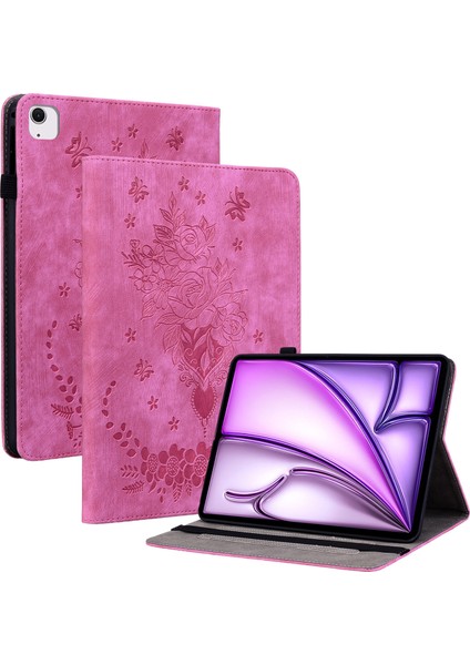 iPad Air 11 (2024) Pu Deri Kart Yuvası Baskılı Çiçeği Koruma Tablet Kılıfı (Yurt Dışından)