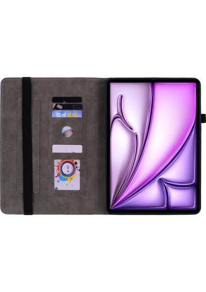 iPad Air 11 (2024) Pu Deri Kart Yuvası Baskılı Çiçeği Koruma Tablet Kılıfı (Yurt Dışından)