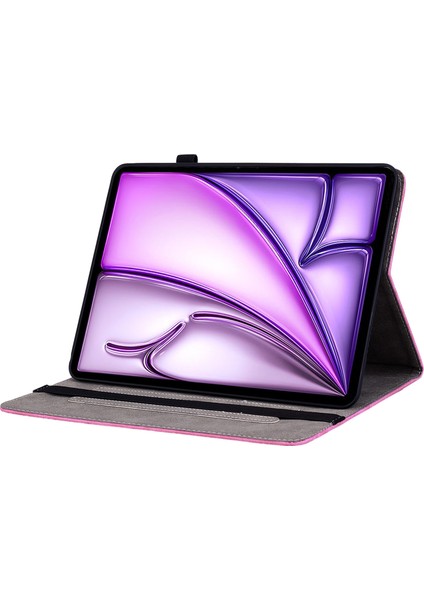 iPad Air 11 (2024) Pu Deri Kart Yuvası Baskılı Çiçeği Koruma Tablet Kılıfı (Yurt Dışından)