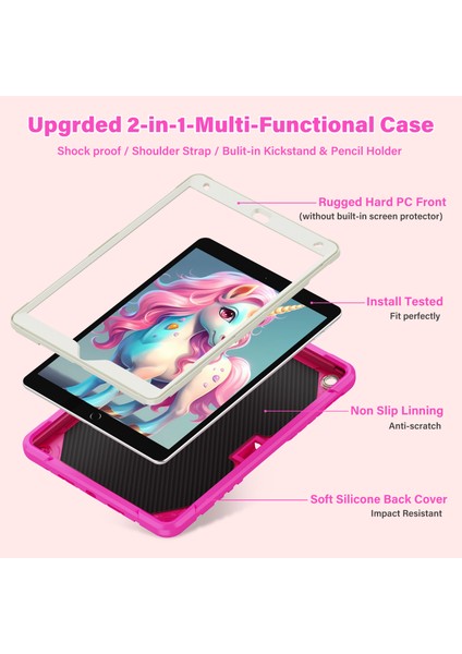 iPad 10.2 (2019 2020 2021) Silikon Pc Düşmeye Dayanıklı Unicorn stand Bej Tablet Kılıfı (Yurt Dışından)