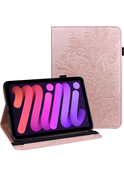 Baskılı Çiçek Desenli Stand Deri iPad Mini 6 (2021) Kart Yuvalı Tablet Kılıfı (Yurt Dışından)