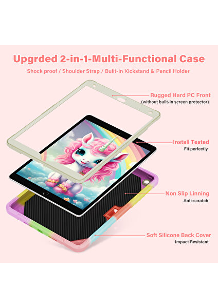 Forestl Digital iPad 10.2 (2019 2020 2021) Silikon Pc Unicorn Standı Omuz Askılı Tablet Kılıfı (Yurt Dışından)