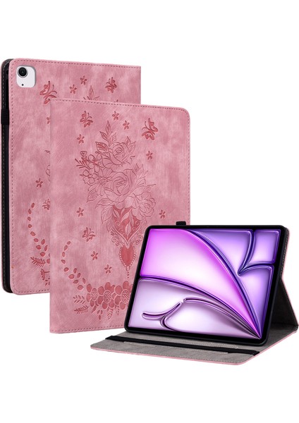 iPad Air 11 (2024) Pu Deri Kart Yuvası Baskılı Çiçek Koruma Tablet Kılıfı (Yurt Dışından)