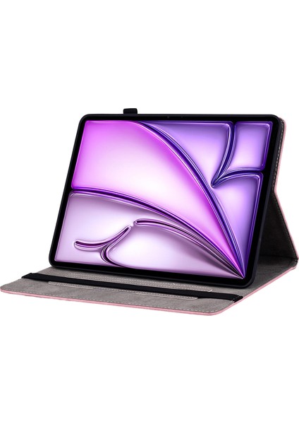 iPad Air 11 (2024) Pu Deri Kart Yuvası Baskılı Çiçek Koruma Tablet Kılıfı (Yurt Dışından)