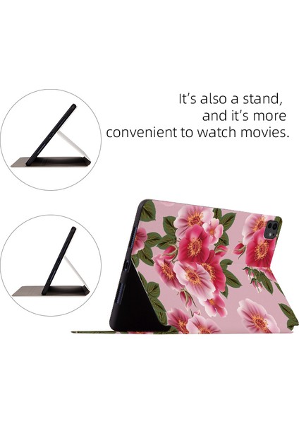iPad Pro 11 (2024) Çiçek Desenli Flip Stand Deri Akıllı Çiçek Çalı Tablet Kılıfı (Yurt Dışından)