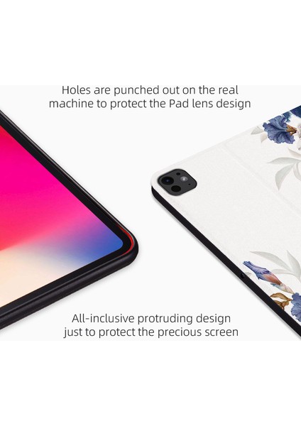 iPad Pro 11 (2024) Çiçek Desenli Flip Stand Deri Akıllı Çiçek Çalı Tablet Kılıfı (Yurt Dışından)