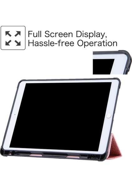 Üç Katlı Stand Deri iPad 10.2 (2019 2020 2021) Kalem Yuvalı Akıllı Tablet Kılıfı (Yurt Dışından)