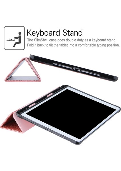 Üç Katlı Stand Deri iPad 10.2 (2019 2020 2021) Kalem Yuvalı Akıllı Tablet Kılıfı (Yurt Dışından)