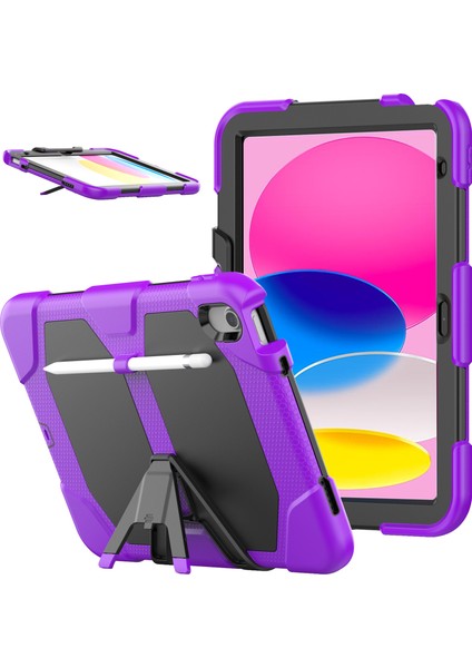 iPad 10.9 (2022) Pc Silikon Dahili Ekran Koruyucu Stand Kalem Tutuculu Taşınabilir Tablet Kılıfı (Yurt Dışından)