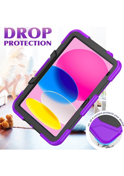 iPad 10.9 (2022) Pc Silikon Dahili Ekran Koruyucu Stand Kalem Tutuculu Taşınabilir Tablet Kılıfı (Yurt Dışından)