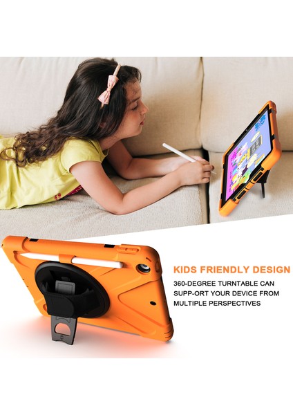 iPad 10.2 (2019 2020 2021) 360 Derece Dönebilen Tekme Standı Pc Silikon El Tutacağı Askı Kalem Yuvası Turuncu Tablet Kılıfı (Yurt Dışından) modelleri
