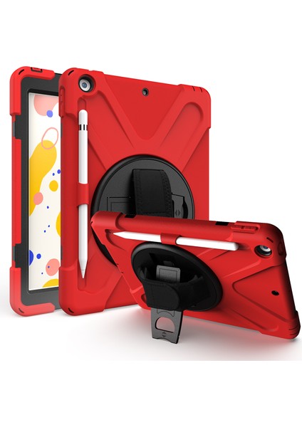 iPad 10.2 (2019 2020 2021) 360 Derece Dönebilen Tekme Standı Pc Silikon El Tutucu Askı Kalem Yuvası Tablet Kılıfı (Yurt Dışından)