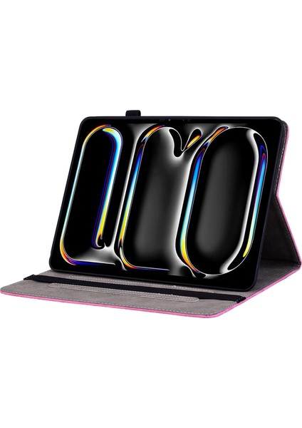 iPad Pro 11 (2024) Deri Kart Tutucu Baskılı Çiçek Tablet Kılıfı (Yurt Dışından)