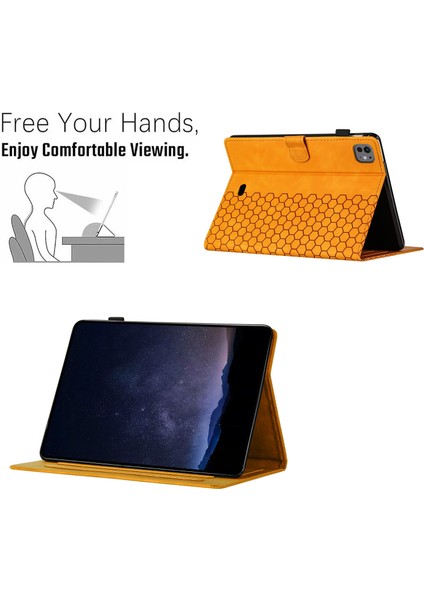 iPad Pro 11 (2024) Petek Baskılı Kart Yuvalı Deri Tablet Kılıfı (Yurt Dışından)