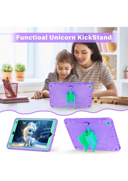 iPad 10.2 (2019 2020 2021) Silikon Pc Düşmeye Dayanıklı Unicorn stand Nane i Tablet Kılıfı (Yurt Dışından)