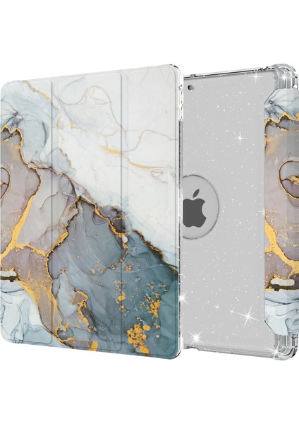 iPad 10.2 (2019 2020 2021) Üç Katlı Stand Tpu Pu Deri Işıltılı Payetler Desenli Stil B Tablet Kılıfı (Yurt Dışından)