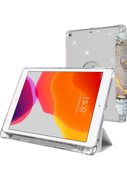 iPad 10.2 (2019 2020 2021) Üç Katlı Stand Tpu Pu Deri Işıltılı Payetler Desenli Stil B Tablet Kılıfı (Yurt Dışından)