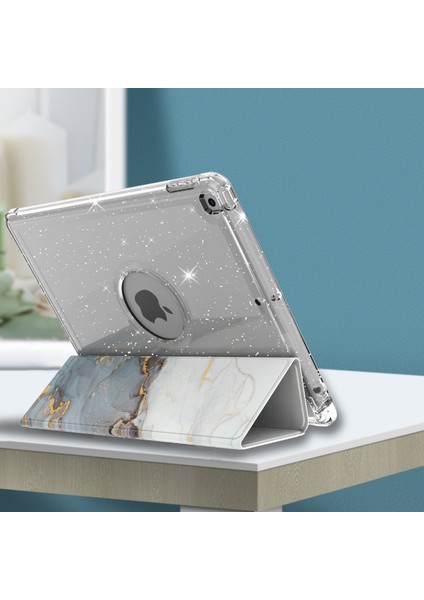 iPad 10.2 (2019 2020 2021) Üç Katlı Stand Tpu Pu Deri Işıltılı Payetler Desenli Stil B Tablet Kılıfı (Yurt Dışından)